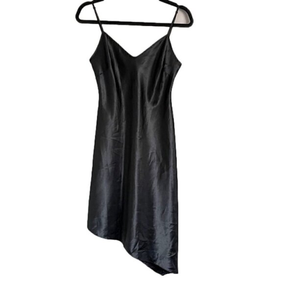 Vintage Black Satin Diagonal Asymmetric Hem Slip Dress - XS/S - Picture 1 of 10